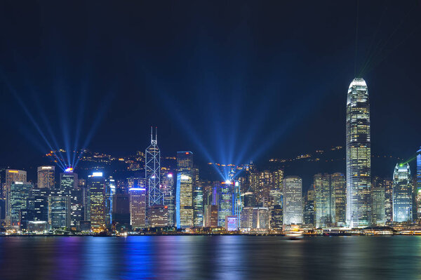 Victoria Harbor of Hong Kong city at dusk 