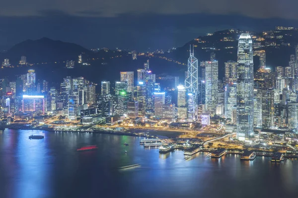 Αεροφωτογραφία Της Πόλης Του Χονγκ Κονγκ Νύχτα — Φωτογραφία Αρχείου
