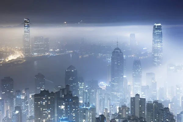 Vista Noche Brumosa Puerto Victoria Hong Kong Ciudad —  Fotos de Stock