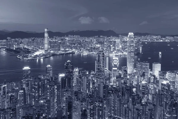 Victoria Λιμάνι Της Πόλης Του Χονγκ Κονγκ Σούρουπο — Φωτογραφία Αρχείου