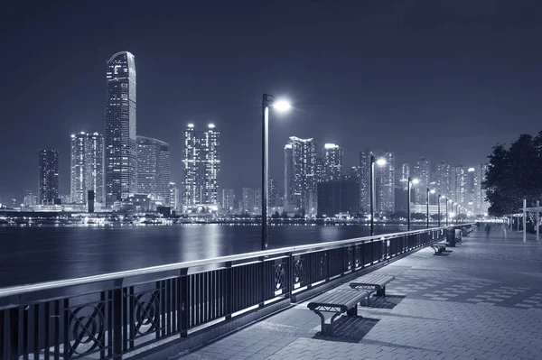 Paseo Marítimo Del Puerto Ciudad Hong Kong Por Noche — Foto de Stock