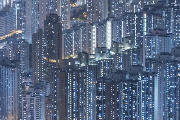 Highrise Lakóépületek Éjszaka Hong Kong Városában — Stock Fotó