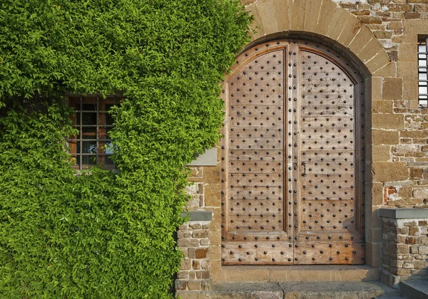 Ivy Retro Porta Madeira Antiga Casa Italiana Florença Tusc — Fotografia de Stock