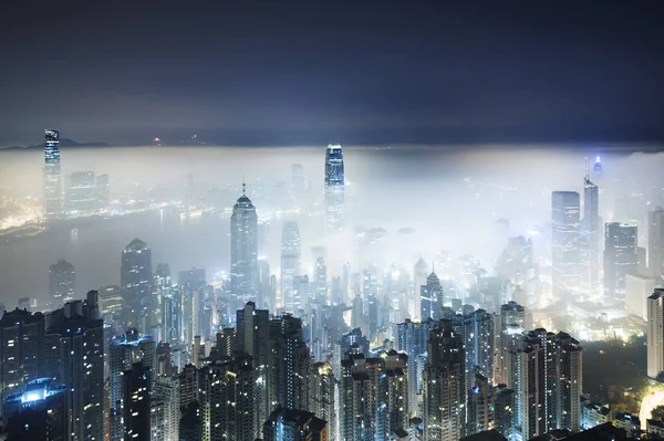 Vista Noche Brumosa Puerto Victoria Hong Kong Ciudad —  Fotos de Stock