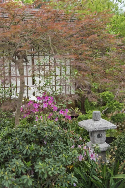 Japanese stone lantern in Japanese garden