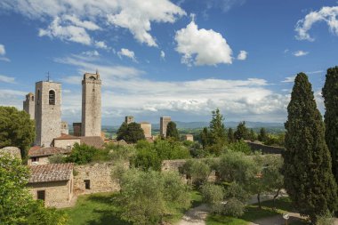 Ortaçağ Köyü San Gimignano, Toskana, İtalya, Avrupa'nın pastoral manzara