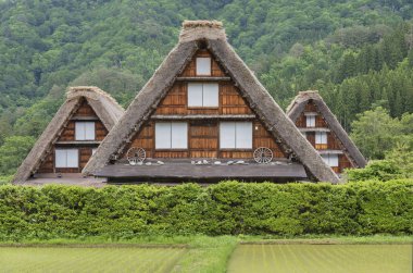 Shirakawa-go 'nun tarihi köyündeki çiftlik evi. Shirakawa-go, Japonya 'nın Gifu ilindeki UNESCO Dünya Miraslarından biridir..