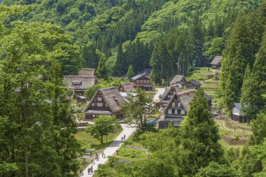Gokayama Köyü 'ndeki Gthe-zukuri evleri. Gokayama, Gifu ilindeki Shirakawa-go yakınlarındaki geleneksel Gthe-zukuri evleri nedeniyle UNESCO Dünya Mirasları Listesine yazıldı..