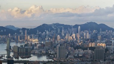 Hong Kong şehir havadan görünümü sabah