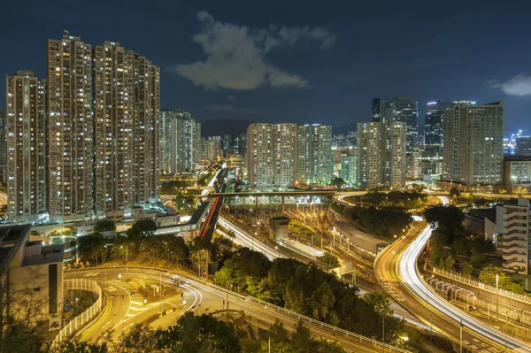 Budynki Mieszkalne Autostrady Hong Kongu Nocy — Zdjęcie stockowe