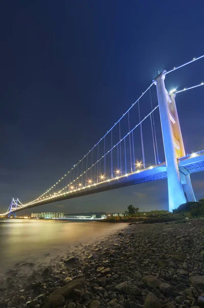 Γέφυρα Τσινγκ Στο Χιονγκ Κονγκ Νύχτα — Φωτογραφία Αρχείου