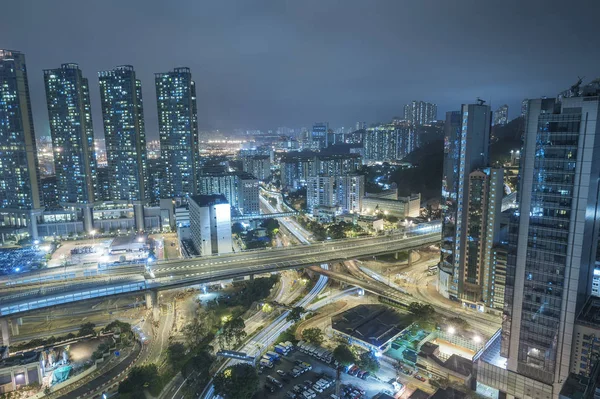 Vista Aérea Ciudad Hong Kong Por Noche — Foto de Stock