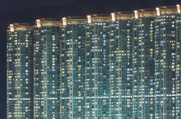 Hoge Opkomst Residentiële Buiilding Hong Kong Stad Bij Nacht — Stockfoto