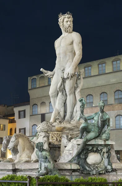 Híres Neptune Szökőkút Piazza Della Signoria Firenze Olaszország — Stock Fotó
