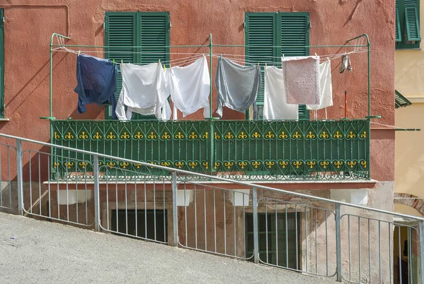 laundry line of residential house in Riomaggiore, Cinque Terre,