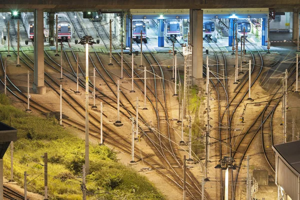 Järnvägsspåren Switch Gården Hongkong Nattetid — Stockfoto