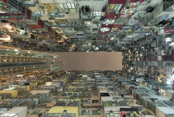 Bondé Ancien Nouveau Bâtiment Résidentiel Dans Ville Hong Kong Nuit — Photo