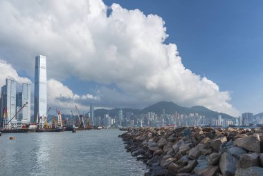 Hong Kong şehir Victoria Harbor Panorama, Çin, Asya