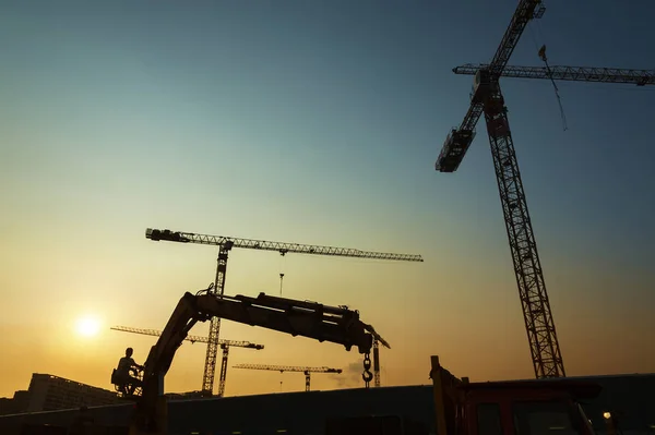 Silueta Grúa Trabajador Obra — Foto de Stock