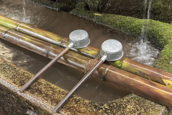 Idyllic bamboo water fountain in Nara, Japan