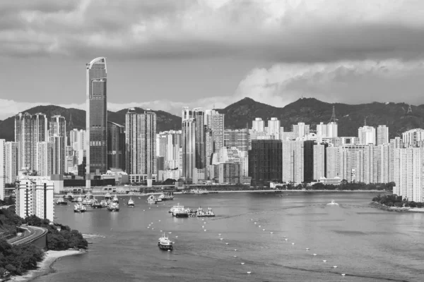 Panorama der Skyline und des Hafens von Hongkong-Stadt — Stockfoto