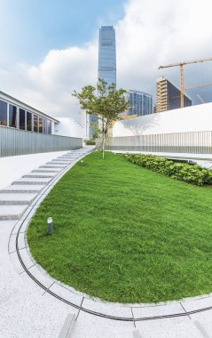 Hong Kong şehrindeki modern mimarinin dış cephesi.