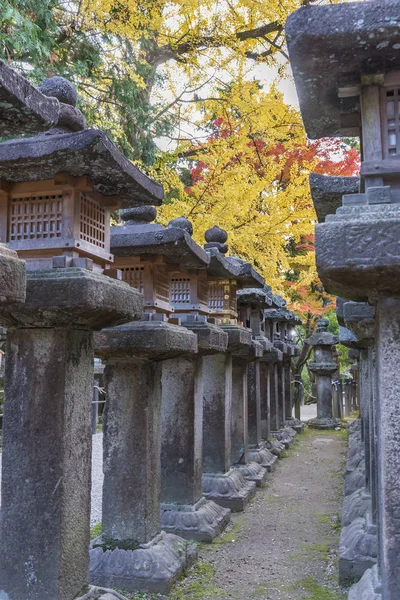 Каменный фонарь в японском храме в Наре, Япония — стоковое фото