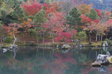 Arashiyama, Kyoto, Japonya 'nın sonbahar mevsiminde Idyllic manzarası