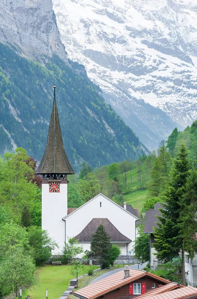 Kostel Údolí Lauterbrunnen Švýcarsko — Stock fotografie
