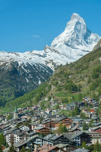 Sviçre Nin Zermatt Kentindeki Dağ Kornosu Tatil Köyünün Idyllic Manzarası — Stok fotoğraf