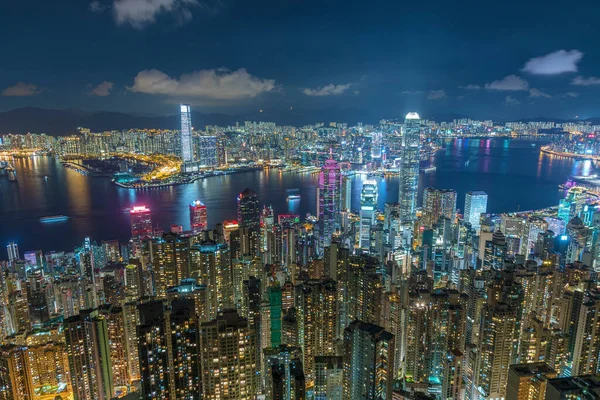 Victoria Λιμάνι Του Χονγκ Κονγκ Την Νύχτα — Φωτογραφία Αρχείου