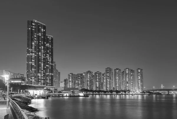 Tengerparti Sétány Kikötő Hong Kong Város Éjjel — Stock Fotó
