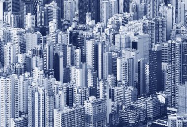 Hong Kong şehir merkezinin hava manzarası.