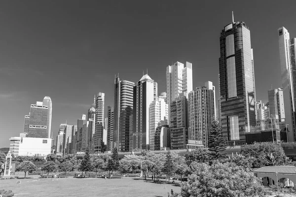 High rise office building and public park in downtown of Hong Kong city