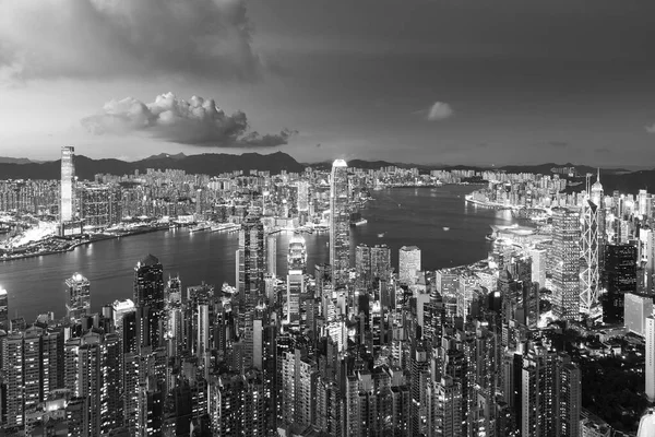 Victoria Hafen Der Stadt Hongkong Der Abenddämmerung — Stockfoto