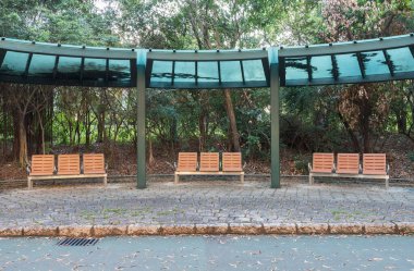 Yeşil Park 'ta boş ahşap bank koltuğu