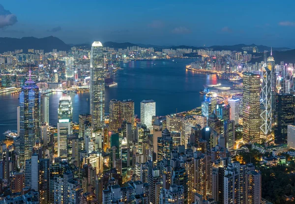 Victoria Λιμάνι Του Χονγκ Κονγκ Την Νύχτα — Φωτογραφία Αρχείου
