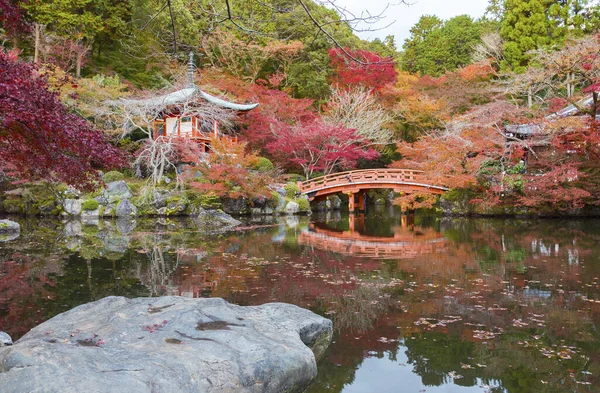 Magnifique Jardin Japonais Avec Érables Colorés Dans Temple Daigoji Automne — Photo