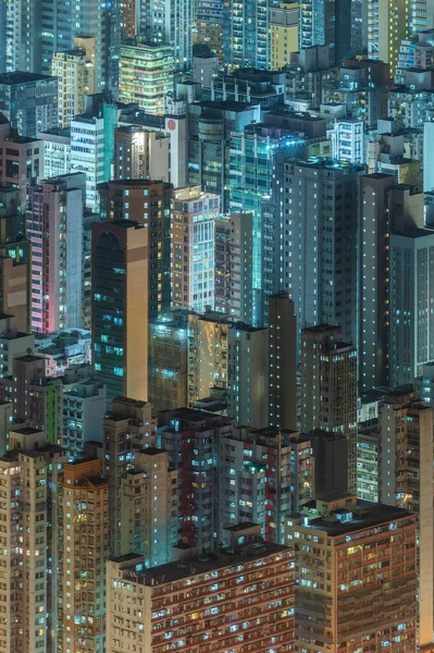 Nocna Scena Widokiem Lotu Ptaka Hong Kong City — Zdjęcie stockowe