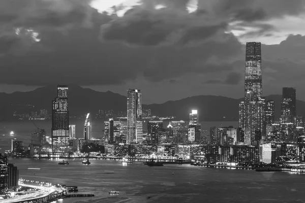 Victoria Λιμάνι Της Πόλης Του Χονγκ Κονγκ Σούρουπο — Φωτογραφία Αρχείου