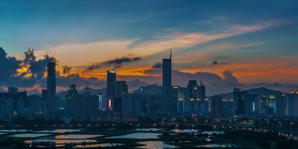 Skyline Ville Shenzhen Chine Crépuscule Vue Frontière Hong Kong — Photo