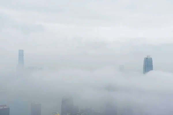 Skyline Port Victoria Ville Hong Kong Dans Brouillard — Photo