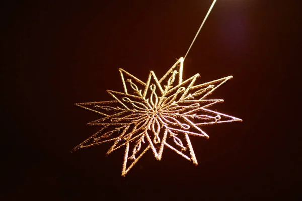 Estrella Dorada Decorativa Para Decoración Interiores Copo Nieve Año Nuevo —  Fotos de Stock
