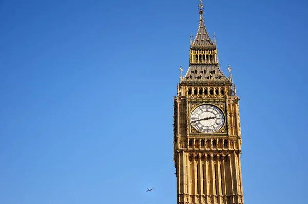 Nahaufnahme Des Zifferblatts Des Big Ben Westminster London Das Flugzeug — Stockfoto