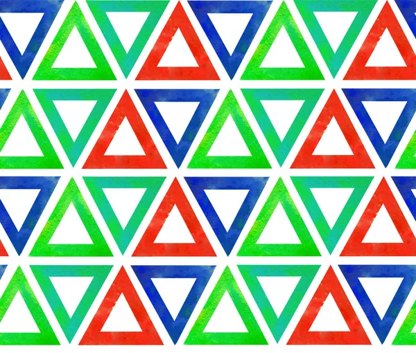 Padrão sem costura abstrato de triângulos aquarela azul verde vermelho. sobre um fundo branco isolado — Fotografia de Stock