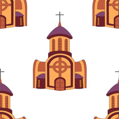 Beyaz arka plan izole kilise binasının Dikişsiz desen