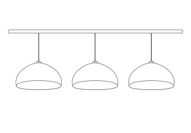Yatay sopa üzerinde teller üzerinde bir satır asılı 3 yarım daire bilardo ampuller kümesi. Vektör illüstrasyon havuz lambaları anahat. Bilardo, ekipman, elektrik için mağaza simgesi şablonları için