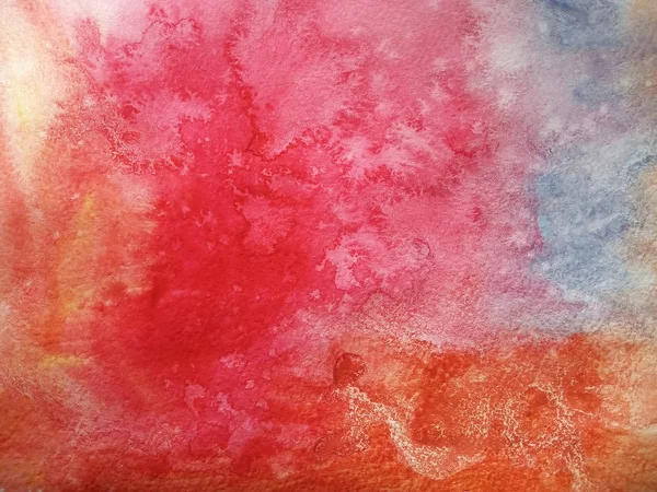 Abstract background of colorful watercolor stains and blurry colors of orange red and blue. Handmade on paper — Stock Photo, Image