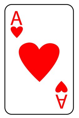 Casino veya kart oyunları için kırmızı renkte kalplerin kart as oynamak. İyi şans sembolü ve bir casino ve aşk kazanan