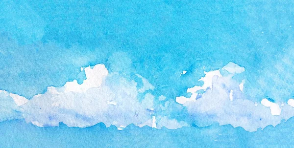 Dessin à la main aquarelle ciel bleu et nuages blancs, fond abstrait aquarelle lumineuse — Photo